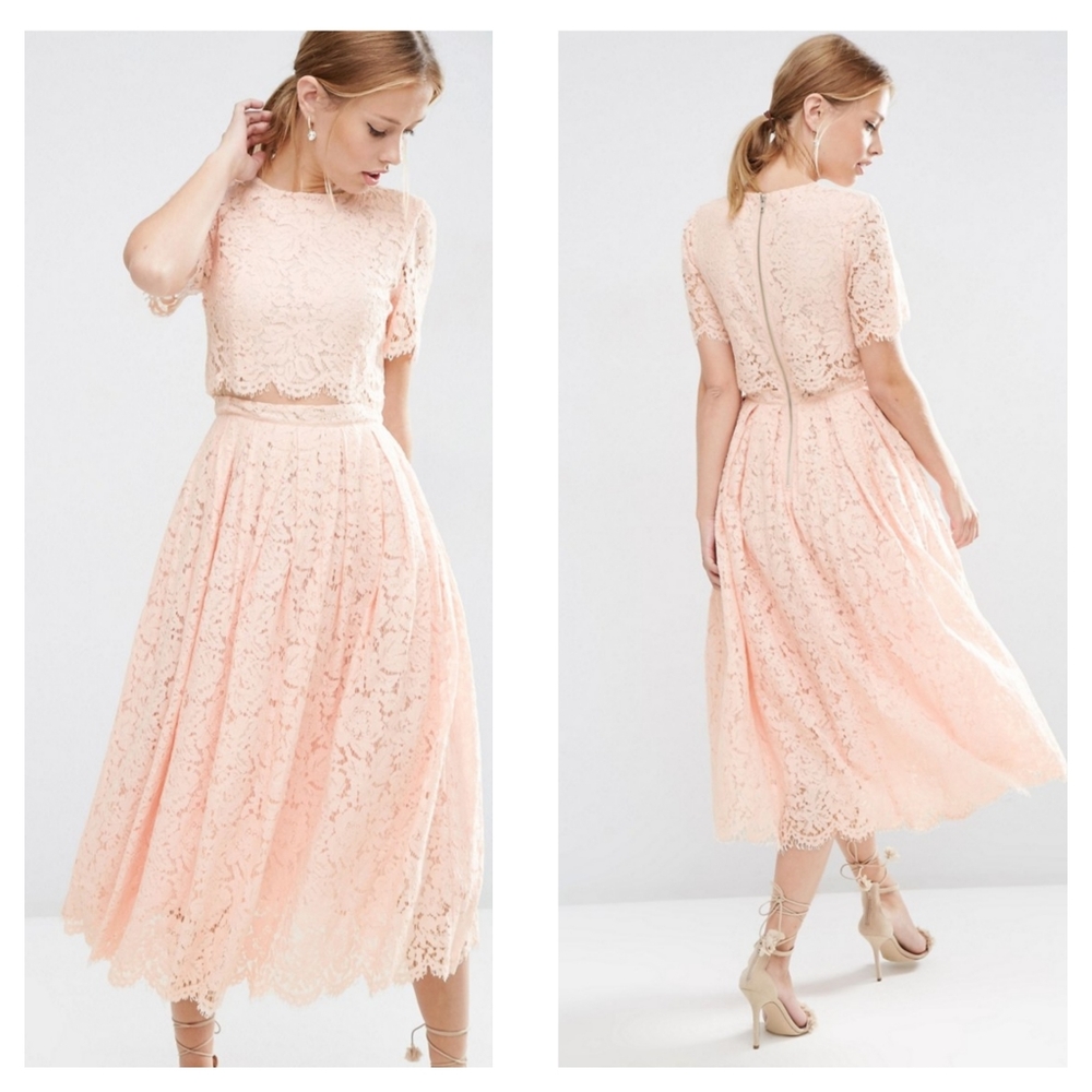 ASOS Collection Lace Crop Top Midi Prom Dress